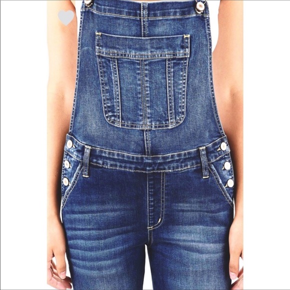 KanCan Los Angeles Distressed Dark Wash Stretch Overalls Size S - Picture 6 of 16